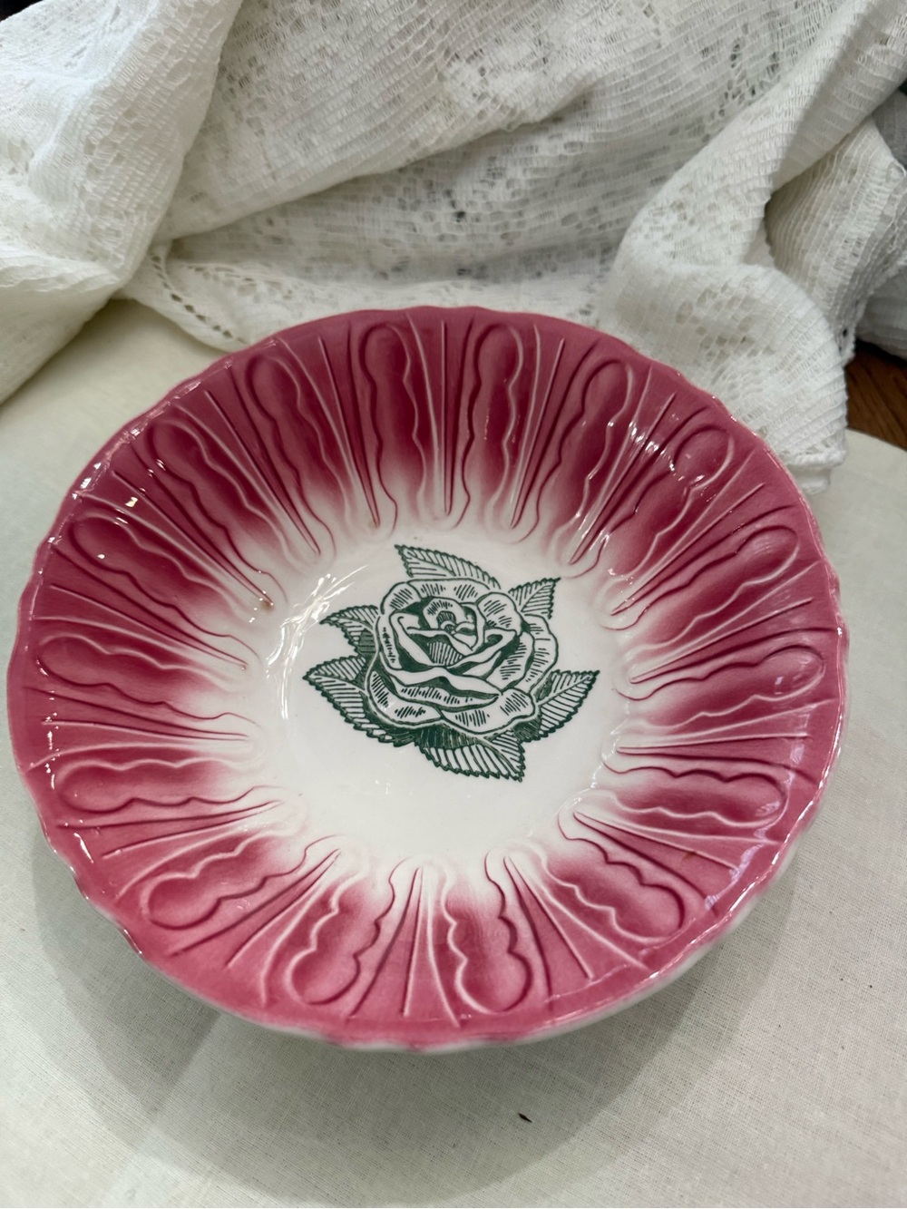 Vintage Scio Pottery Co Provincial al  Rose Ceramic Serving Bowl